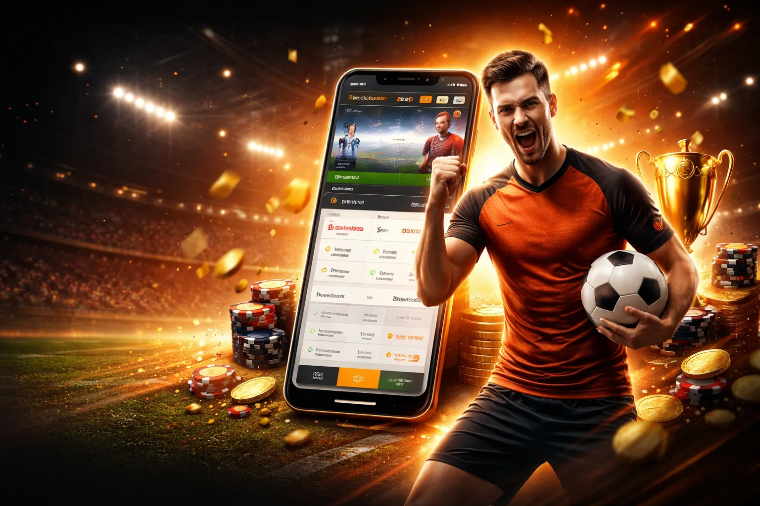 Hình ảnh sân vận động bóng đá với giao diện cá cược thể thao New88 Casino
